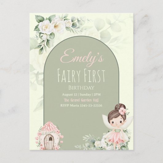 Carte Postale Invitation pour le 1er anniversaire de Fée Fleur M (Devant)
