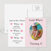 Carte Postale Invitation pour le 1er anniversaire d'une fille (Devant / Derrière)
