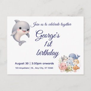 Carte Postale Invitation pour le premier anniversaire sous la me