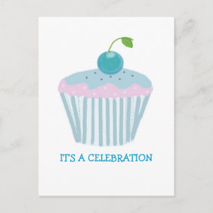 Carte Postale Invitation pour une fête avec un cupcake bleu