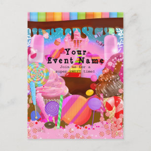 Carte Postale Invitation pour une fête d'anniversaire Candy Land