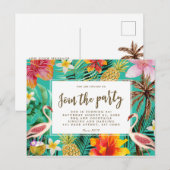 Carte Postale Invitation pour une fête d'anniversaire de flamant (Devant / Derrière)