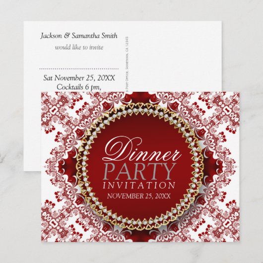 Carte Postale Invitation pour une soirée dinatoire en dentelle f (Devant / Derrière)