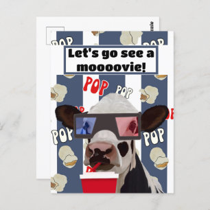 Carte postale Invitation Retro Popcorn Loving Cow