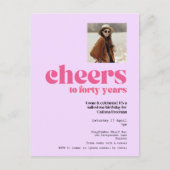 Carte Postale Invitation, Retro Purple & Pink, 40e anniversaire (Devant)