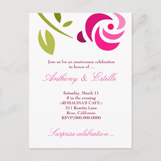 CARTE POSTALE INVITATION ROSE 311-ÉLÉGANTE (Devant)