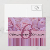 Carte Postale Invitation rose pour le 6ème anniversaire (Devant / Derrière)
