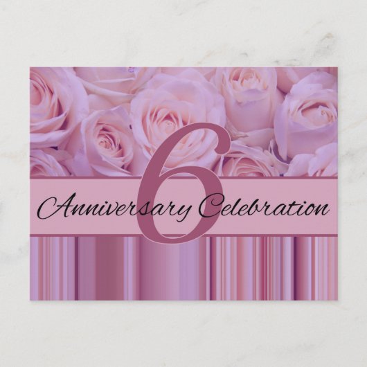 Carte Postale Invitation rose pour le 6ème anniversaire (Devant)