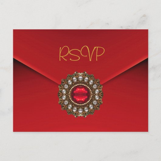 Carte postale Invitation RSVP Bijou rouge or (Devant)