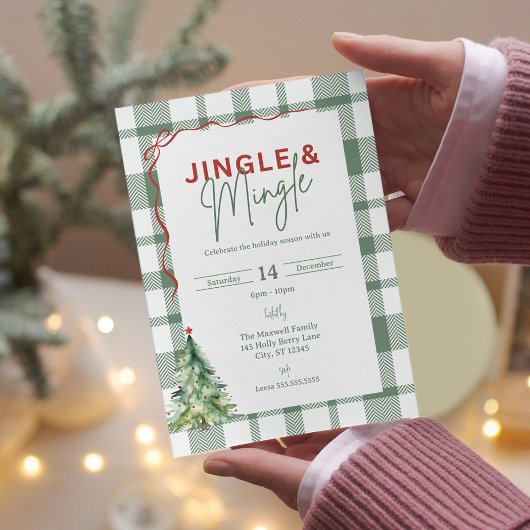 Carte Postale Invitation simple Jingle & Mingle Christmas Party