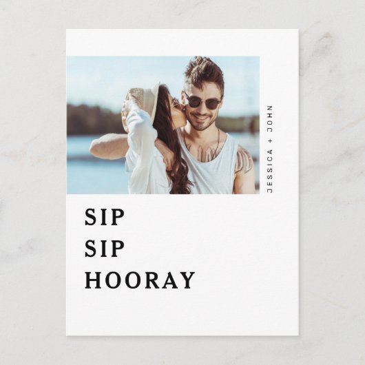 Carte postale Invitation Sip Sip Hooray Engagement (Devant)