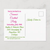 Carte Postale Invitation Summer Pink Cocktail Party (Dos)