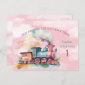 Carte postale Invitation train d'anniversaire (Devant / Derrière)