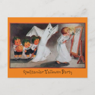 Carte Postale Invitation vintage de la Fille d'Halloween