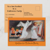 Carte Postale Invitation vintage de la Fille d'Halloween (Devant / Derrière)