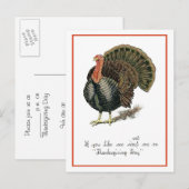 Carte Postale Invitation vintage de Thanksgiving (Devant / Derrière)