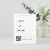 Carte Postale Invite de mariage esthétique minimale avec code QR (Debout devant)