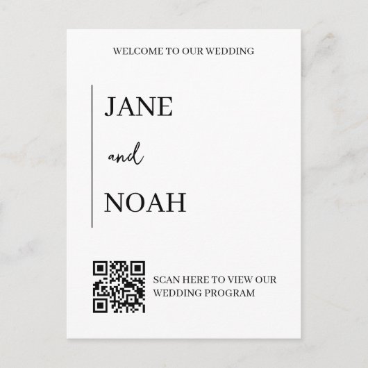 Carte Postale Invite de mariage esthétique minimale avec code QR (Devant)