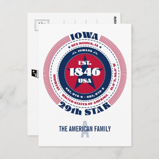 Carte Postale Iowa, Des Moines, IA, Patriotique, Monogramme (Devant / Derrière)