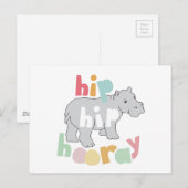 Carte Postale Ip Hourra Hippo Gris Dessin Animal Mignon Art (Devant / Derrière)