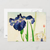 Carte Postale Iris bleu - estampe aquarelle japonaise (Devant / Derrière)