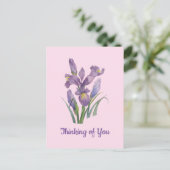 Carte Postale Iris botanique aquarelle violet Pensée pour vous (Debout devant)