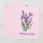 Carte Postale Iris botanique aquarelle violet Pensée pour vous (Devant / Derrière)