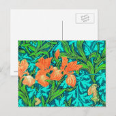 Carte Postale Iris de William Morris, orange et turquoise (Devant / Derrière)