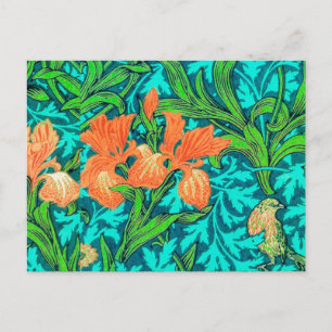 Carte Postale Iris de William Morris, orange et turquoise