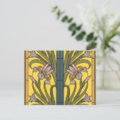 Carte Postale Iris Fleur Art Nouveau Vitrail Bleu Or (Debout devant)