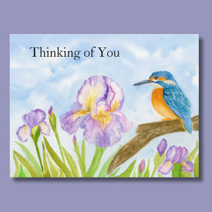 Carte Postale Iris Pourpre Martin-Pêcheur Aquarelle Pensée Pour
