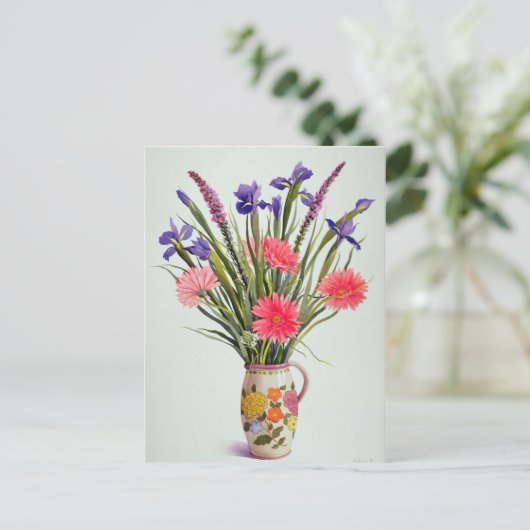 Carte Postale Irises et Berbera dans un Jug hollandais (Debout devant)