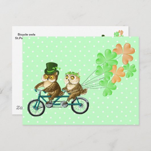 Carte Postale Irish bicyс le owls with clover baloons (Devant / Derrière)
