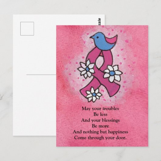 Carte Postale Irish Blessing Breast Cancer rose Ribbon Bleu Oise (Devant / Derrière)