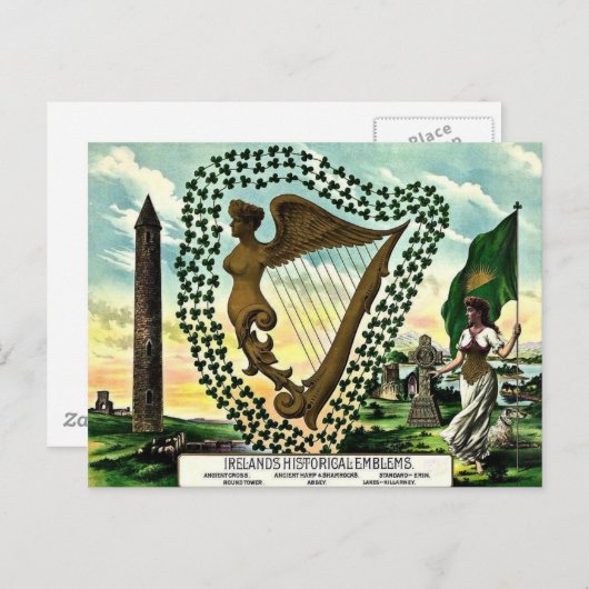 Carte Postale Irish Pride Les Emblems de l'Irlande (Devant / Derrière)