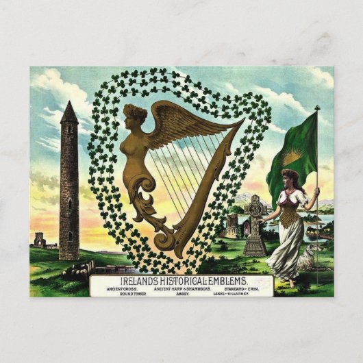 Carte Postale Irish Pride Les Emblems de l'Irlande (Devant)