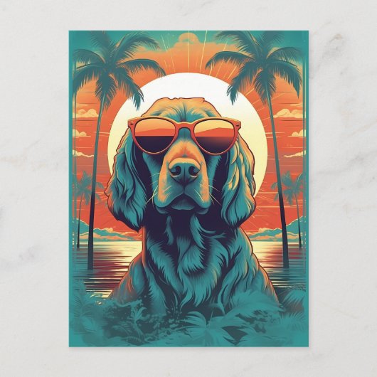 Carte Postale Irish Setter avec lunettes de soleil à la plage (Devant)
