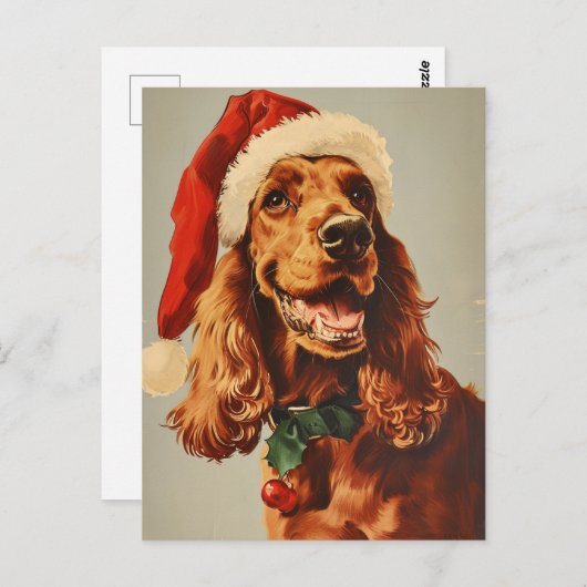 Carte Postale Irish Setter Christmas (Devant / Derrière)