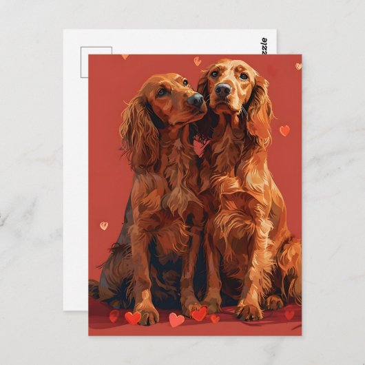 Carte Postale Irish Setter Valentine's Day (Devant / Derrière)