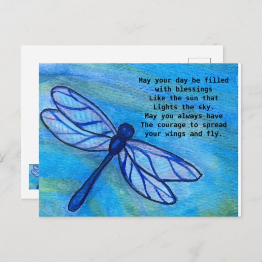 Carte Postale Irlandais Bénédiction Brave Blue Dragonfly Courage (Devant / Derrière)