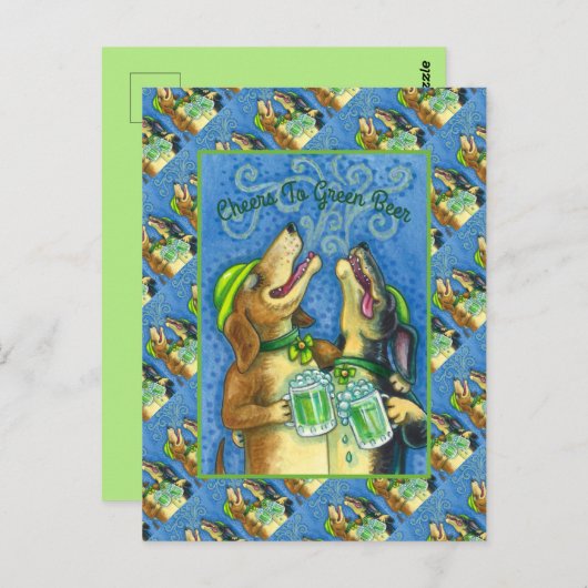CARTE POSTALE IRLANDAIS HOUND CHIENS, ST. PATRICK'S DAY GREEN BE (Devant / Derrière)