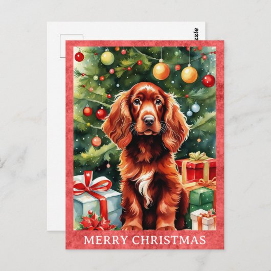 Carte Postale Irlandais Setry Joyeux Noël mignon Chien Chien Chi (Devant / Derrière)