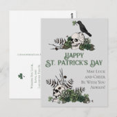 Carte Postale Irlandais Vert Fleuris Crânes St. Patrick Joyeux (Devant / Derrière)