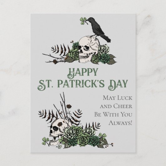 Carte Postale Irlandais Vert Fleuris Crânes St. Patrick Joyeux (Devant)