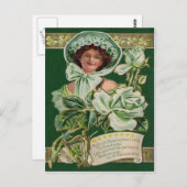 Carte Postale Irlandaise Rose Shamrock Clay Pipe Harp (Devant / Derrière)