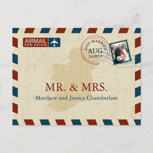 Carte Postale Irlande Airmail | Remerciements pour mariage (Devant)