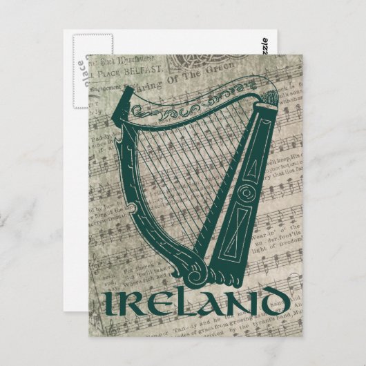 Carte Postale Irlande Harp Design, Irish Harp (Devant / Derrière)
