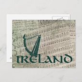 Carte Postale Irlande Harp Design, Irish Harp (Devant / Derrière)