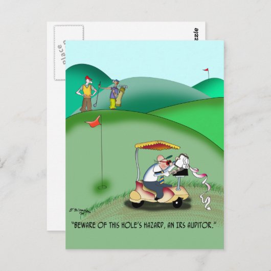 Carte Postale IRS Auditor dans un piège de sable de golf (Devant / Derrière)