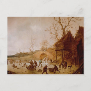 Carte Postale Isaac van Ostade : Paysage hivernal avec joueurs